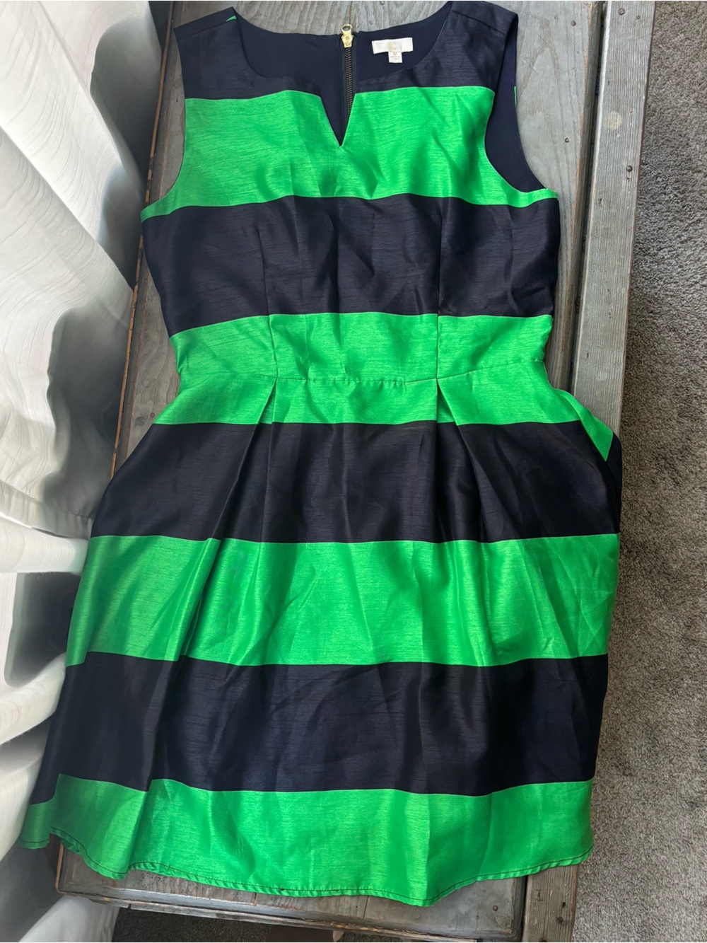 Navy and green striped dress | size medium
